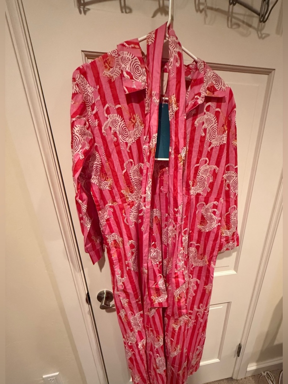 NWT Guadalupe Pink Luciana Tibet Dragon Fuchsia 100% Cotton Maxi Dress Large